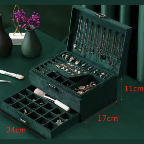 Boîte à bijoux vert émeraude avec tiroir – Image 9