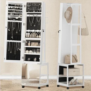 Armoire à bijoux sur pied avec miroir