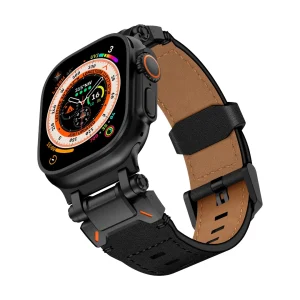 Bracelet cuir Apple Watch, fermoir boucle ardillon, style explorateur robuste, acier inoxydable, compatible 42-49 mm, modèle Talmo