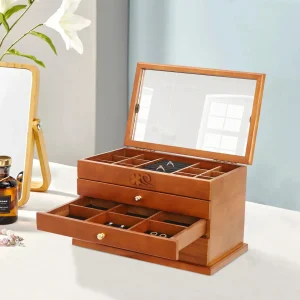 Boîte à bijoux raffinée en bois et velours