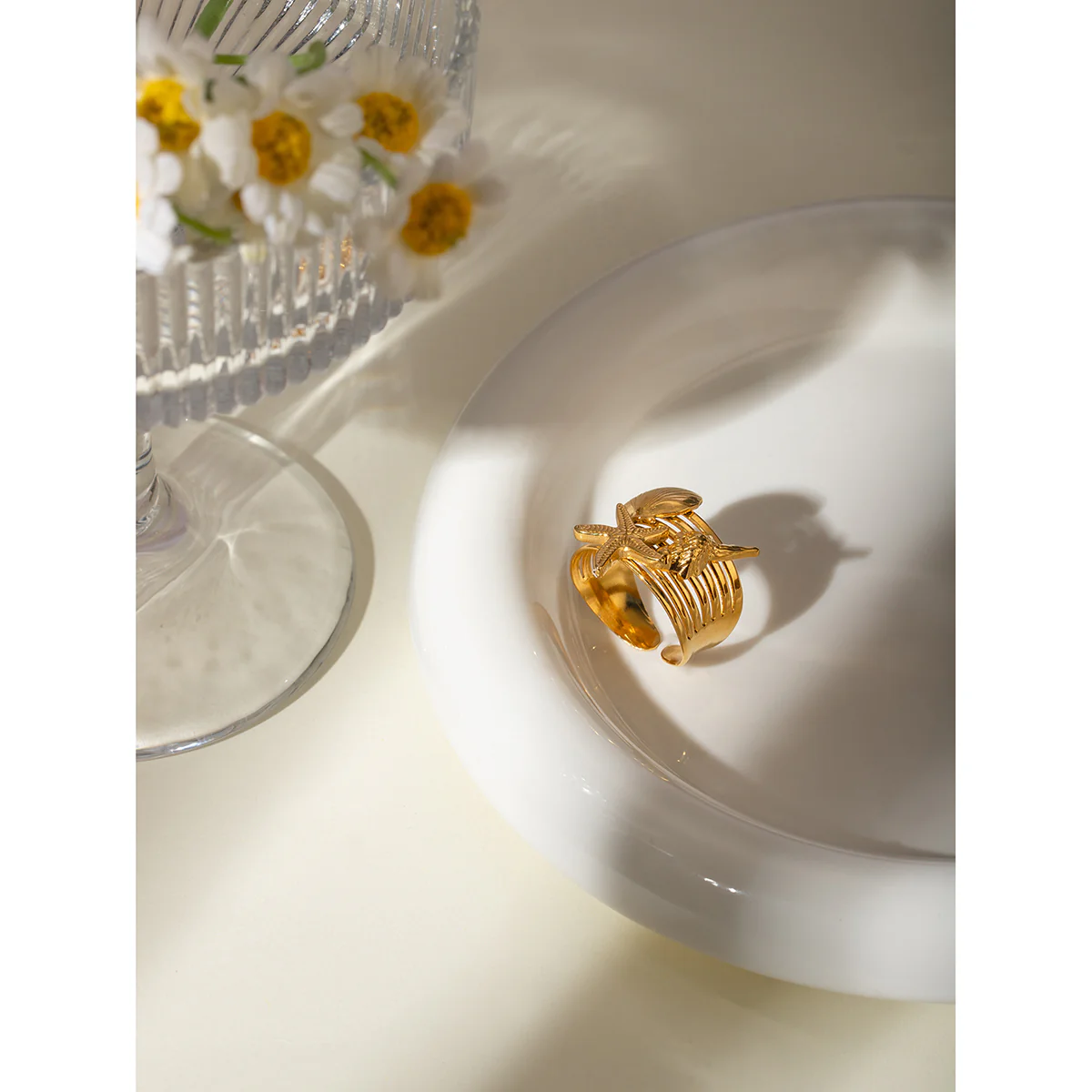 Bague Coquillage, étoile de mer et hippocampe dorée – Image 6