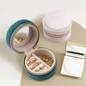Boîte à bijoux ronde de poche en velours