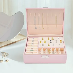 Boîte à bijoux rose compartiments modulables