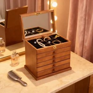 Boîte à bijoux minimaliste en bois 6 niveaux