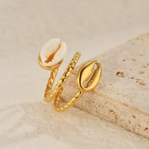 Bague Coquillage Dorée avec Cauri