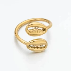 Bague Coquillage Ouverte Double Cauri