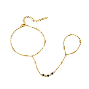 Bijou de main en acier inoxydable, chaîne fine dorée, zircon noir tendance été, style bohème, modèle Sinela