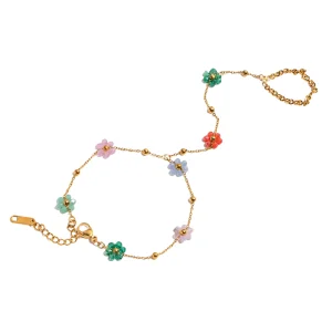 Bijou de main en acier inoxydable or, fleurs multicolores, chaîne fine romantique, modèle Lista