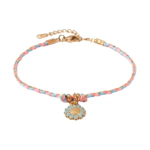 Bijou fantaisie en coton et acier inoxydable avec fleur centrale, modèle Igale