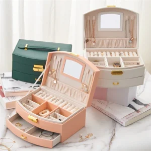 Boîte à Bijoux Arrondie en Cuir