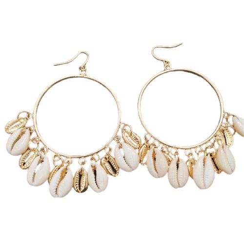 Boucles d'Oreilles Cauris Or Et Blancs – Image 2