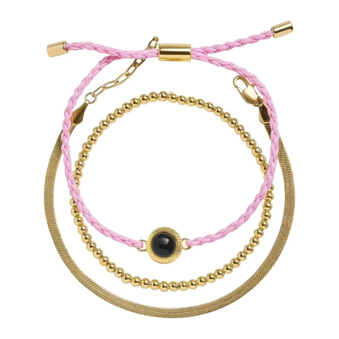 Bracelet à projection photo personnalisé, trio perles dorées et cordon tressé, acier inoxydable, bijou cadeau émotionnel, modèle Jivana – Image 9