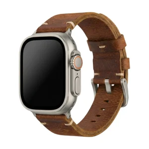 Bracelet Apple Watch en cuir épais, style authentique, couture apparente, fermoir acier, pour montre connectée, modèle Petrus
