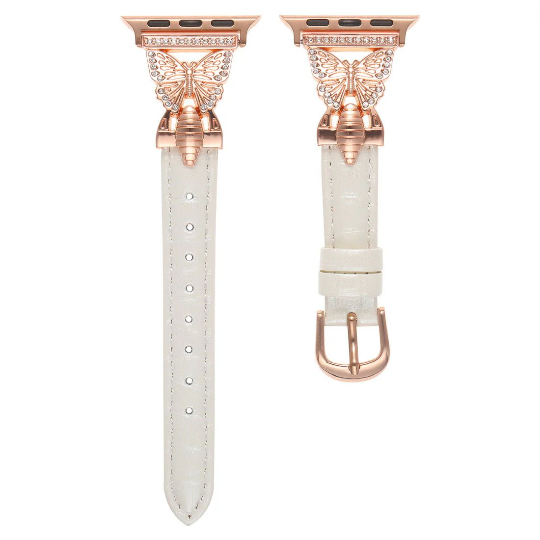 Bracelet Apple Watch, pour femme, cuir et acier inoxydable, papillon moderne, modèle Djibi – Image 7