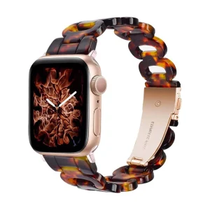 Bracelet Apple Watch résine effet écaille, maille gourmette brillante, fermoir déployant acier, modèle Wernale