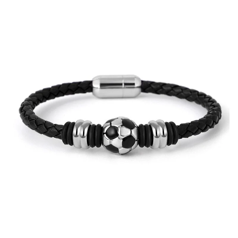Bracelet ballon de foot, en cuir et acier inoxydable, pour homme, modèle Henry