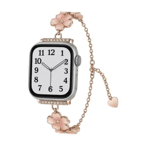 Bracelet chaîne fleur de cerisier pour Apple Watch, élégant et féminin, en métal, floral, modèle Sakura