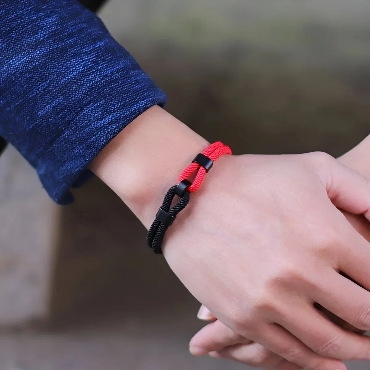 Bracelet cordon double, à nœud, bi-colore, pour homme, modèle Germain – Image 4