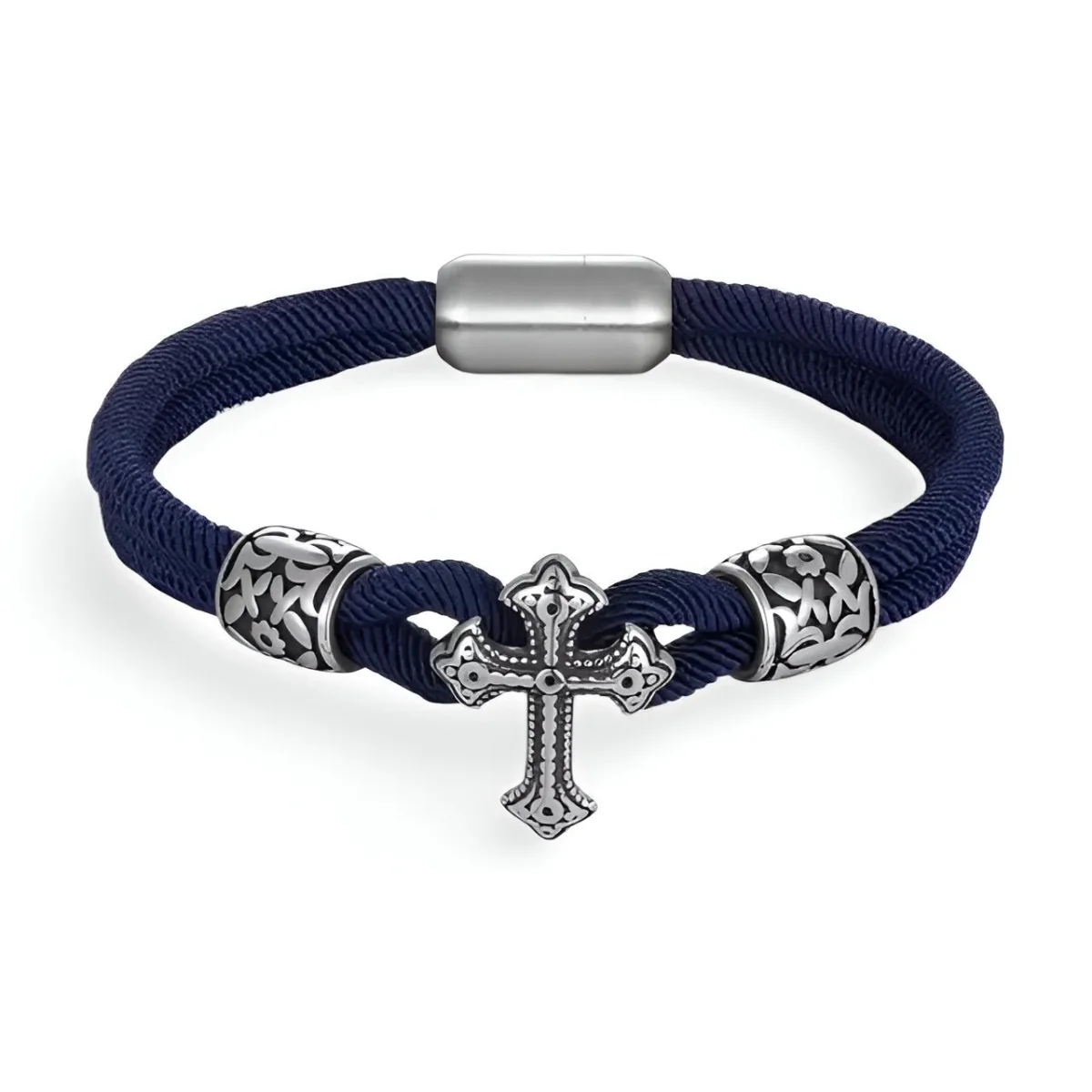Bracelet cordon en coton, croix chrétienne en acier inoxydable, modèle Toreto – Image 7