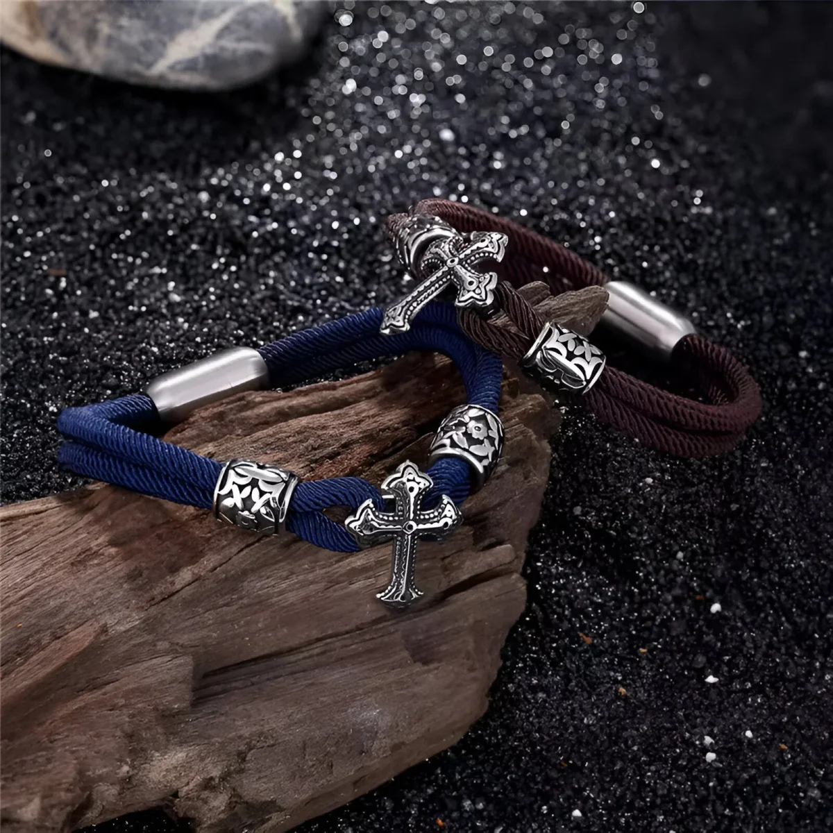 Bracelet cordon en coton, croix chrétienne en acier inoxydable, modèle Toreto – Image 4