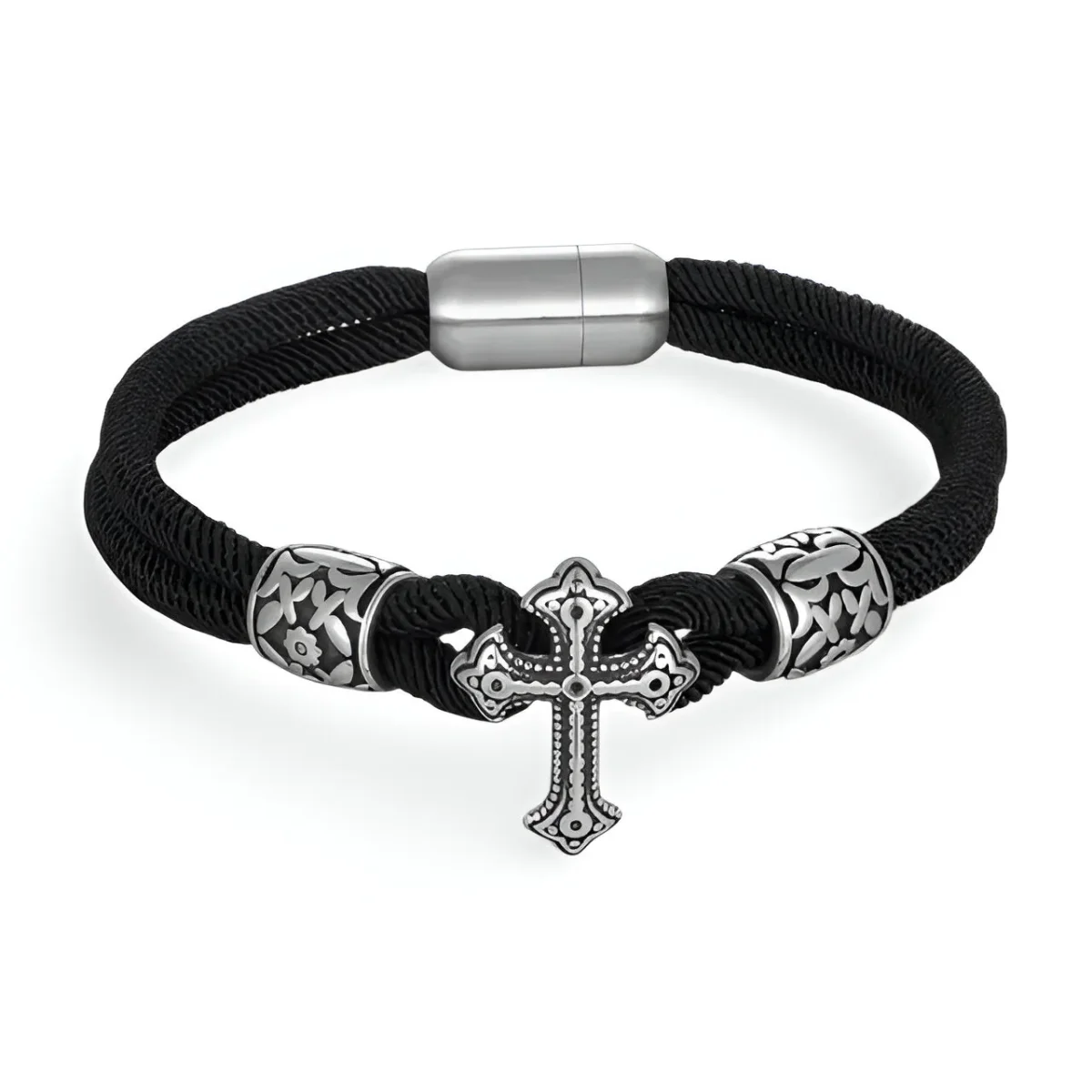 Bracelet cordon en coton, croix chrétienne en acier inoxydable, modèle Toreto – Image 2