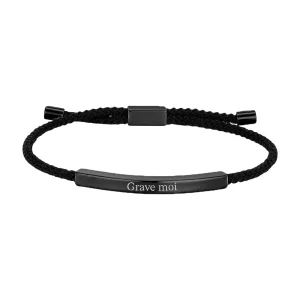 Bracelet cordon personnalisé, plaque longue en acier inoxydable, ajustable, modèle Doums