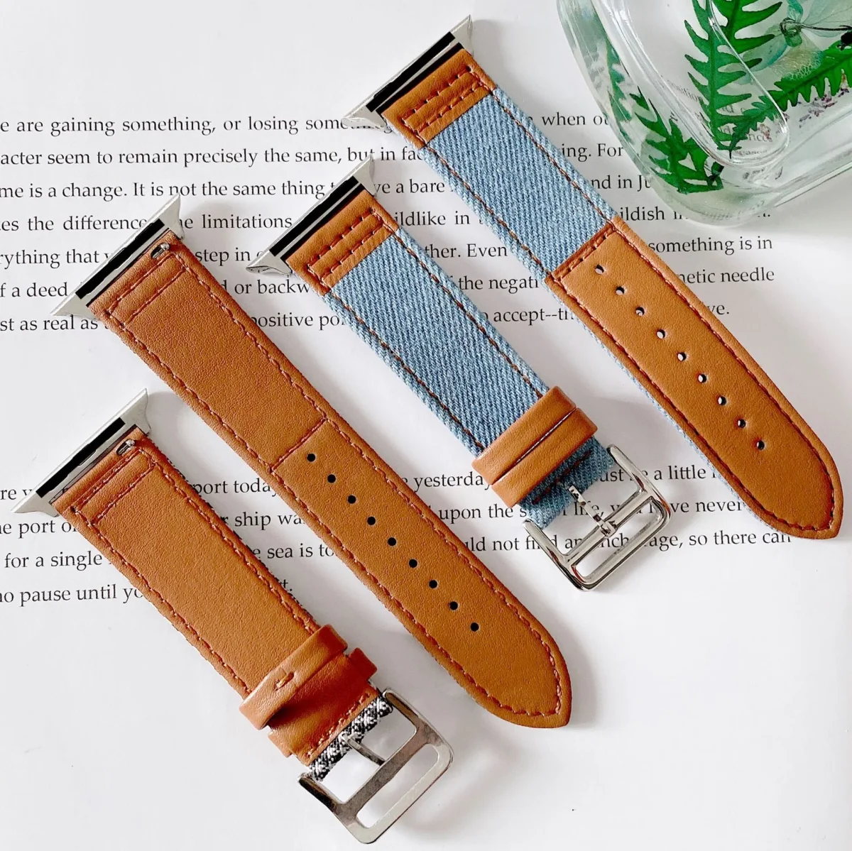 Bracelet Apple Watch, en cuir et denim, pour femme, modèle Enix – Image 6