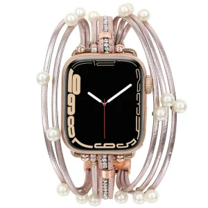Bracelet Apple Watch, multi-rangs, à perles, pour femme, modèle Sérine