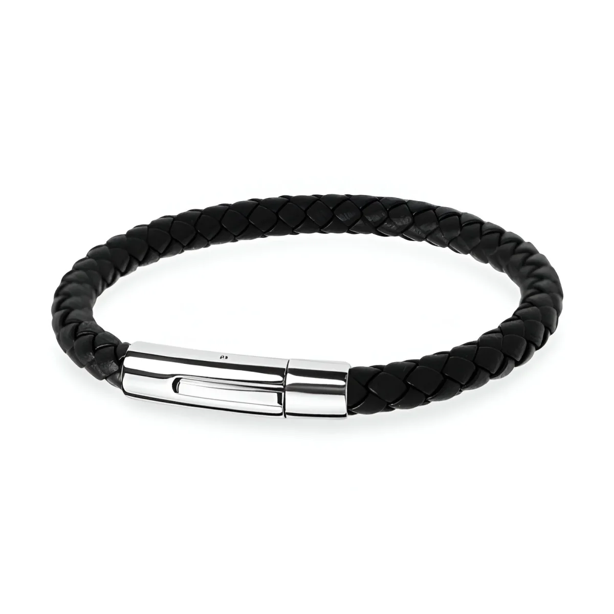 Bracelet en cuir et acier inoxydable, au style alluré, modèle Djilsi