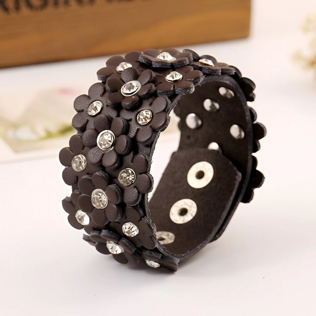 Bracelet en cuir, manchette à fleurs, pour femme, modèle Ria – Image 4