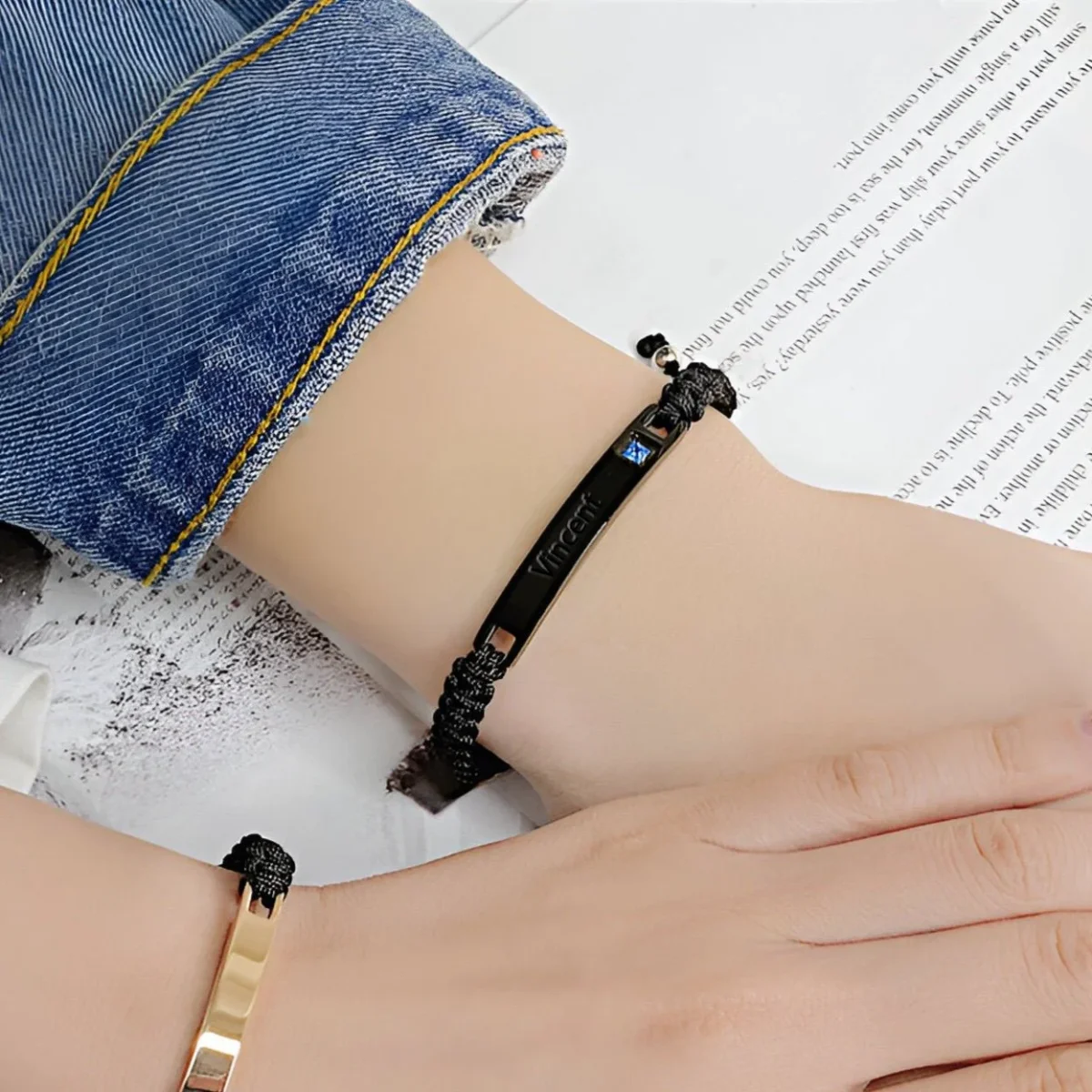 Bracelet gourmette personnalisée, style cordon avec pierre de zirconium, mixte, modèle Emery – Image 6