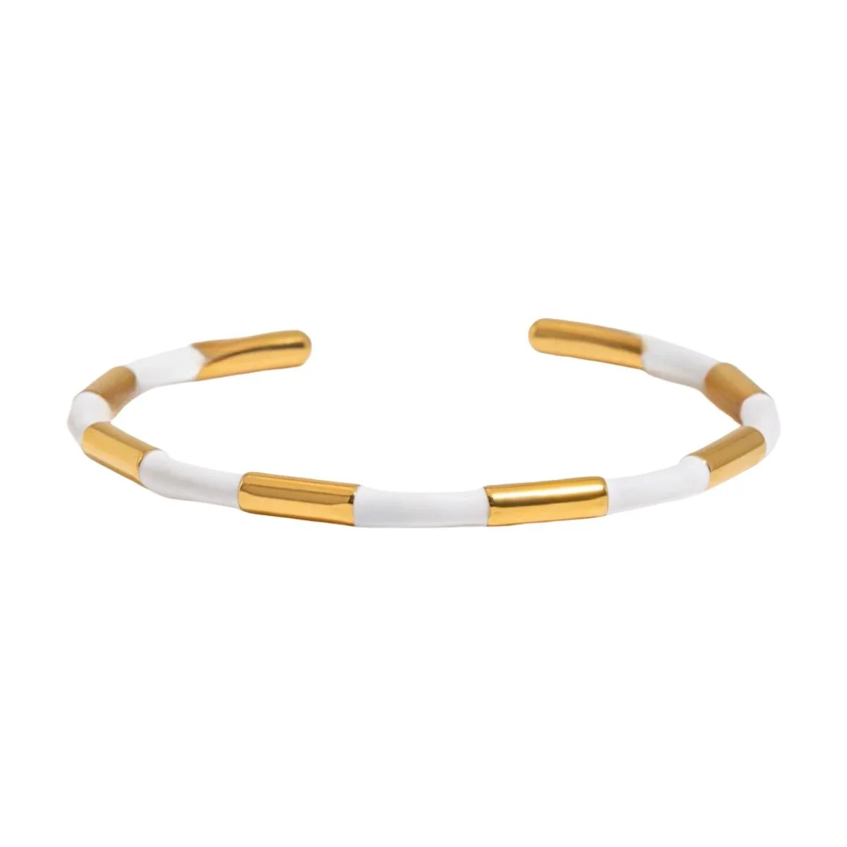 Bracelet jonc, bi-colore alterné, en acier inoxydable, pour femme, modèle Oceara – Image 2