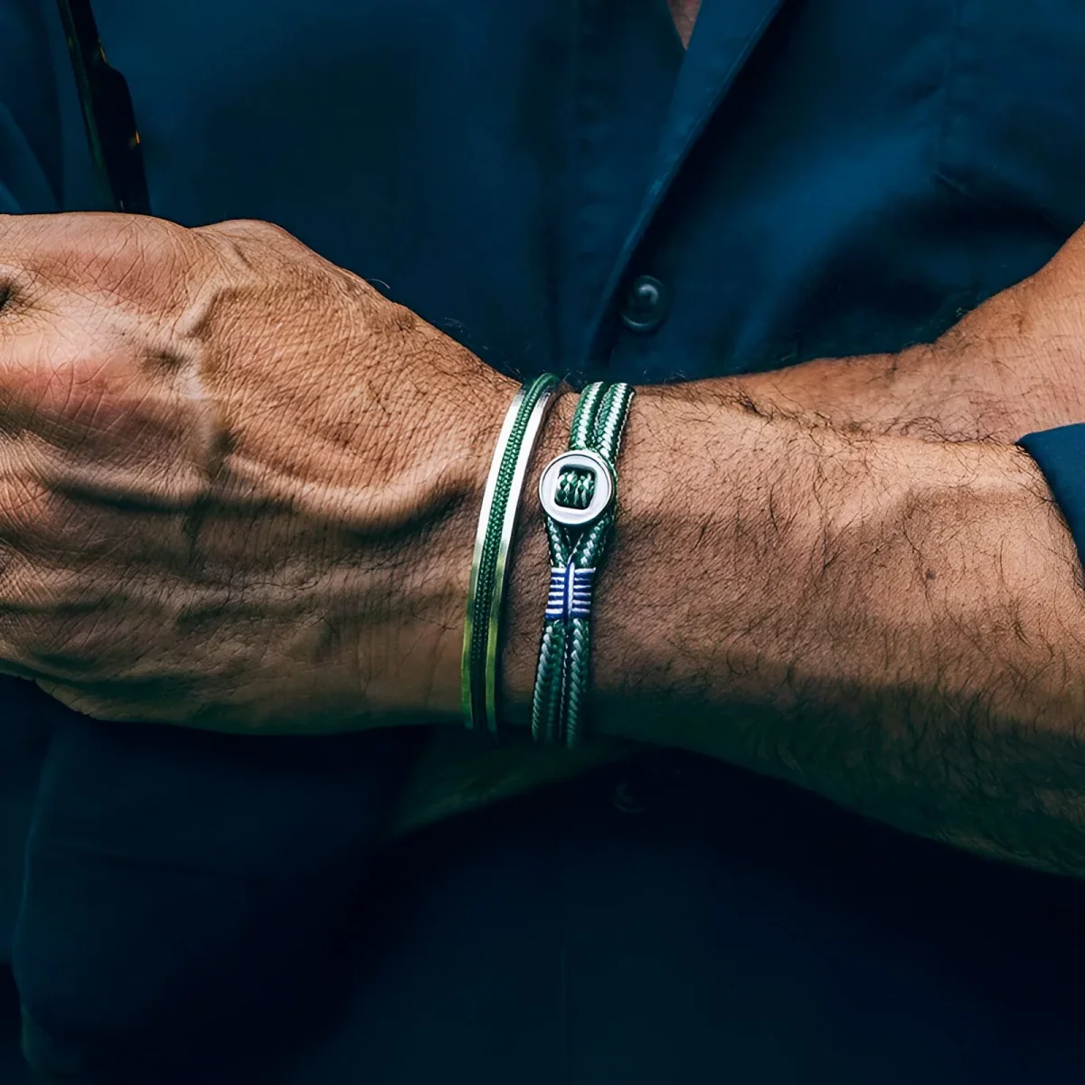 Bracelet jonc personnalisé en acier inoxydable avec corde intégrée, pour homme, modèle Valerio – Image 8