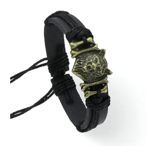 Bracelet microfibre, tête de loup hurlant, pour homme, modèle Quincy