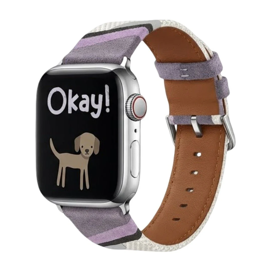 Bracelet montre Apple Watch, boucle colorée en toile tissée, intérieur cuir doux, confort et style ludique, modèle Claire – Image 2