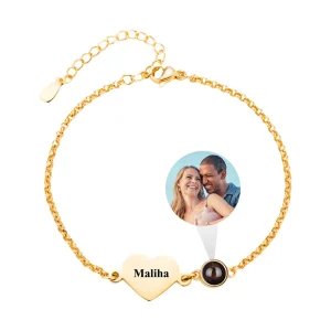 Bracelet personnalisé avec photo, gravure cœur, maille fine en acier inoxydable, cadeau sentimental, unique, modèle Casudale