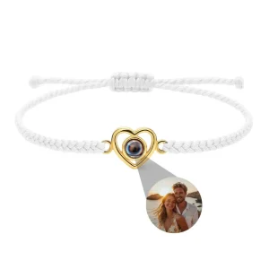 Bracelet photo personnalisé avec photo projetée, pendentif cœur en argent, bijou émotionnel à offrir, modèle Pyralie