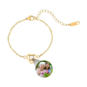 Bracelet photo personnalisé en acier inoxydable, cœur, modèle Dayana