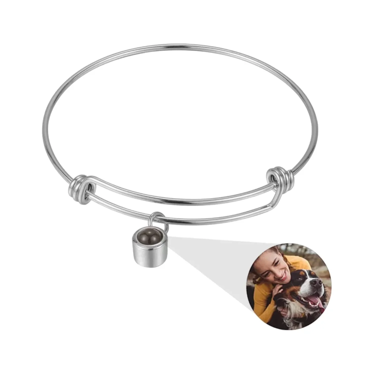 Bracelet photo personnalisé en acier inoxydable, jonc ajustable, modèle Gisela