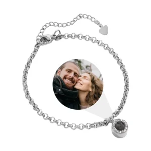 Bracelet photo personnalisé en acier inoxydable, maille rolo, modèle Tali