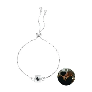 Bracelet photo personnalisé en titane, charm carré, modèle Yanni