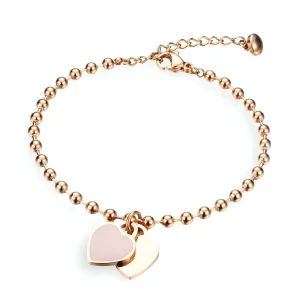 Bracelet pour femme, en acier inoxydable, charm double coeur, modèle Rita