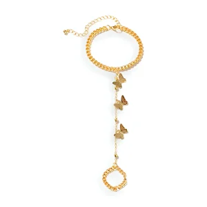 Bijou de main en acier inoxydable et motif papillons, pour femme, modèle Betrys