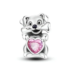 Charm chiot tenant un coeur, pour femme, modèle Rouky