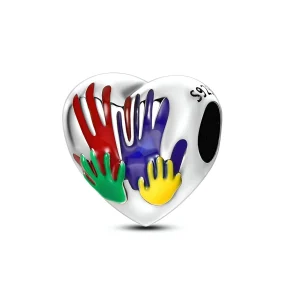 Charm coeur avec 4 mains colorées, pour femme, modèle Tullia