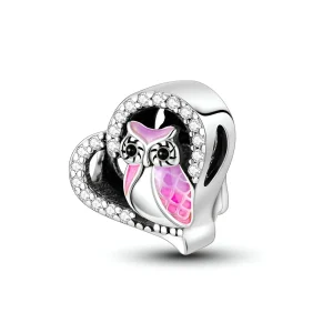 Charm coeur incrusté d'un hibou, pour femme, modèle Tanwen