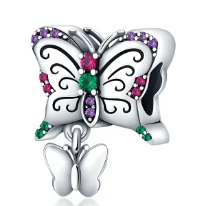 Charm duo de papillons scintillants, pour femme, modèle Fideline
