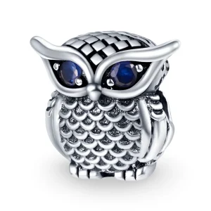 Charm hibou aux yeux bleus, pour femme, modèle Aristea