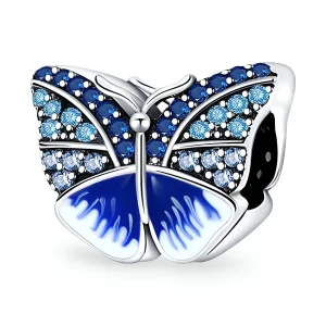 Charm papillon à strass bleu, pour femme, modèle Clodagh