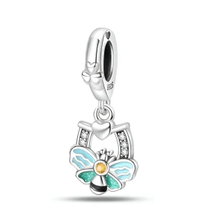 Charm pendant, abeille et fer à cheval, pour femme, modèle Eseld